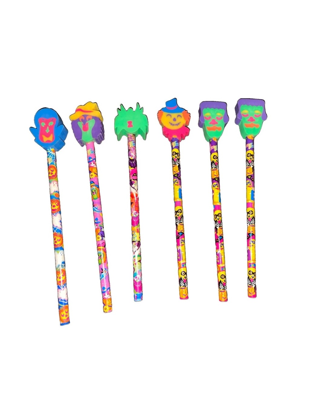 Lisa Frank Halloween Pencils And Eraser Toppers Lot Of 6 Collectible UNSHARPENED